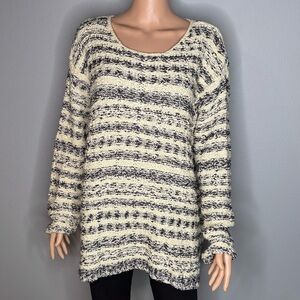 J. Jill striped crew neck sweater in blue and cream with a textured knit size XL